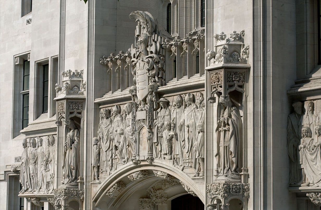 The friezes on the exterior of the UK Supreme Court